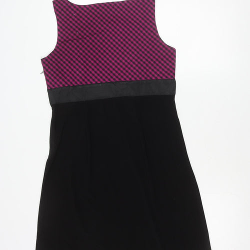 Annabelle Womens Black Pink Check Sheath Dress M Knee Length Belted