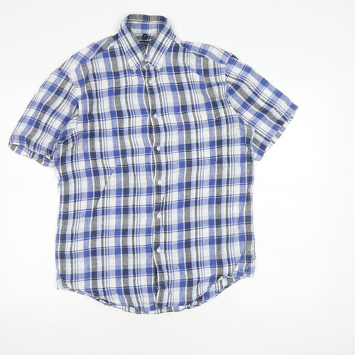 McNeal Men’s Blue Checked Linen Short Sleeve Button-Up Shirt S