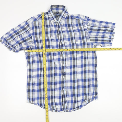 McNeal Men’s Blue Checked Linen Short Sleeve Button-Up Shirt S