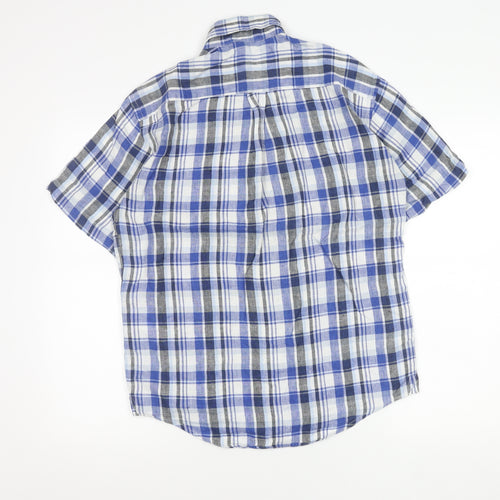 McNeal Men’s Blue Checked Linen Short Sleeve Button-Up Shirt S