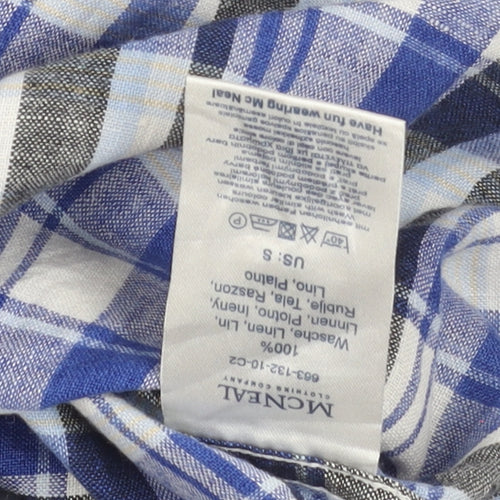 McNeal Men’s Blue Checked Linen Short Sleeve Button-Up Shirt S