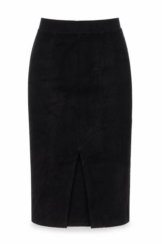 Front view of Uniqlo Women’s Black Cotton Stretch Pencil Skirt, size UK 6