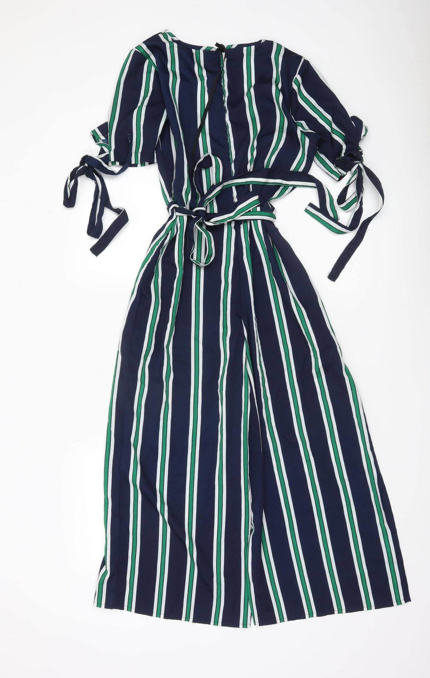 QED London Women’s Multicoloured Stripe Jumpsuit UK 8 Wide-Leg V-Neck