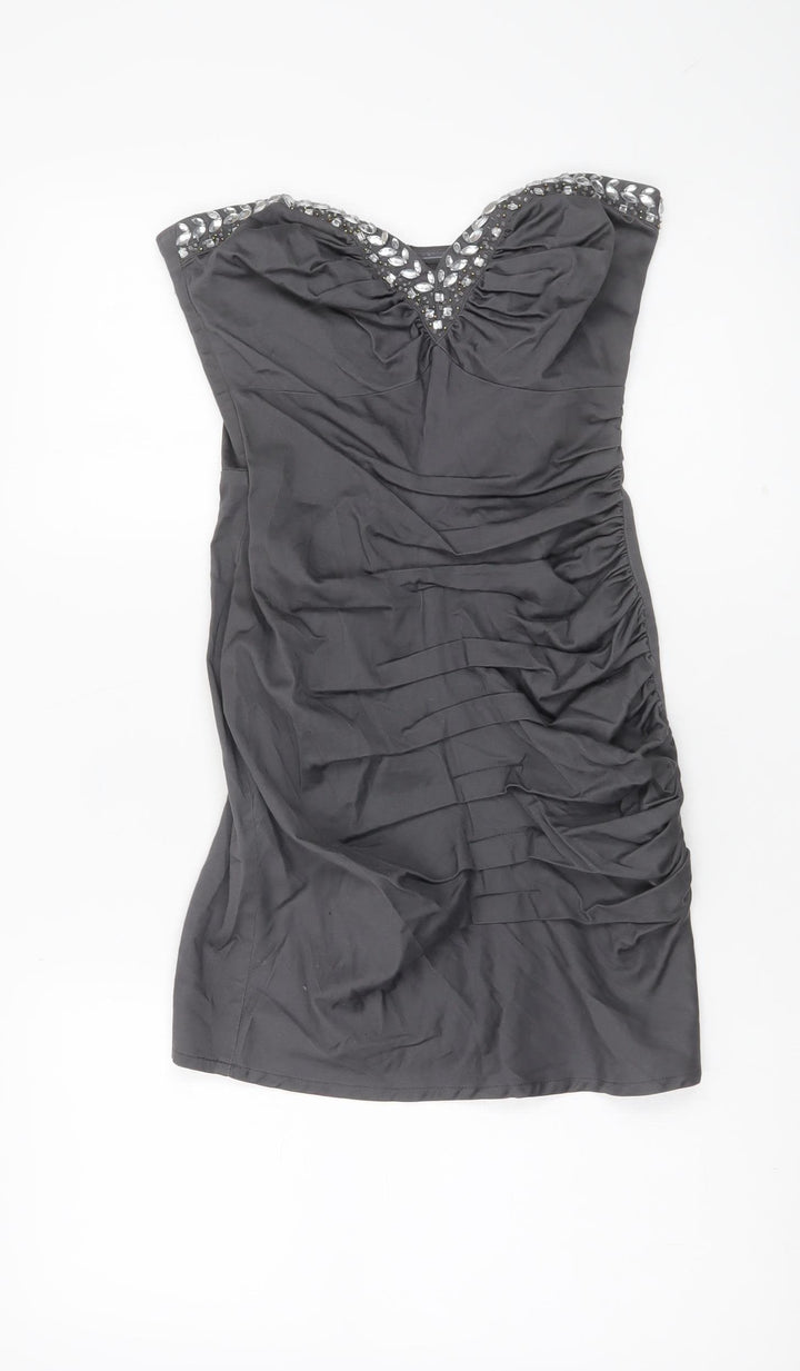 Lipsy Women’s Grey Strapless Bodycon Party Dress Size 8