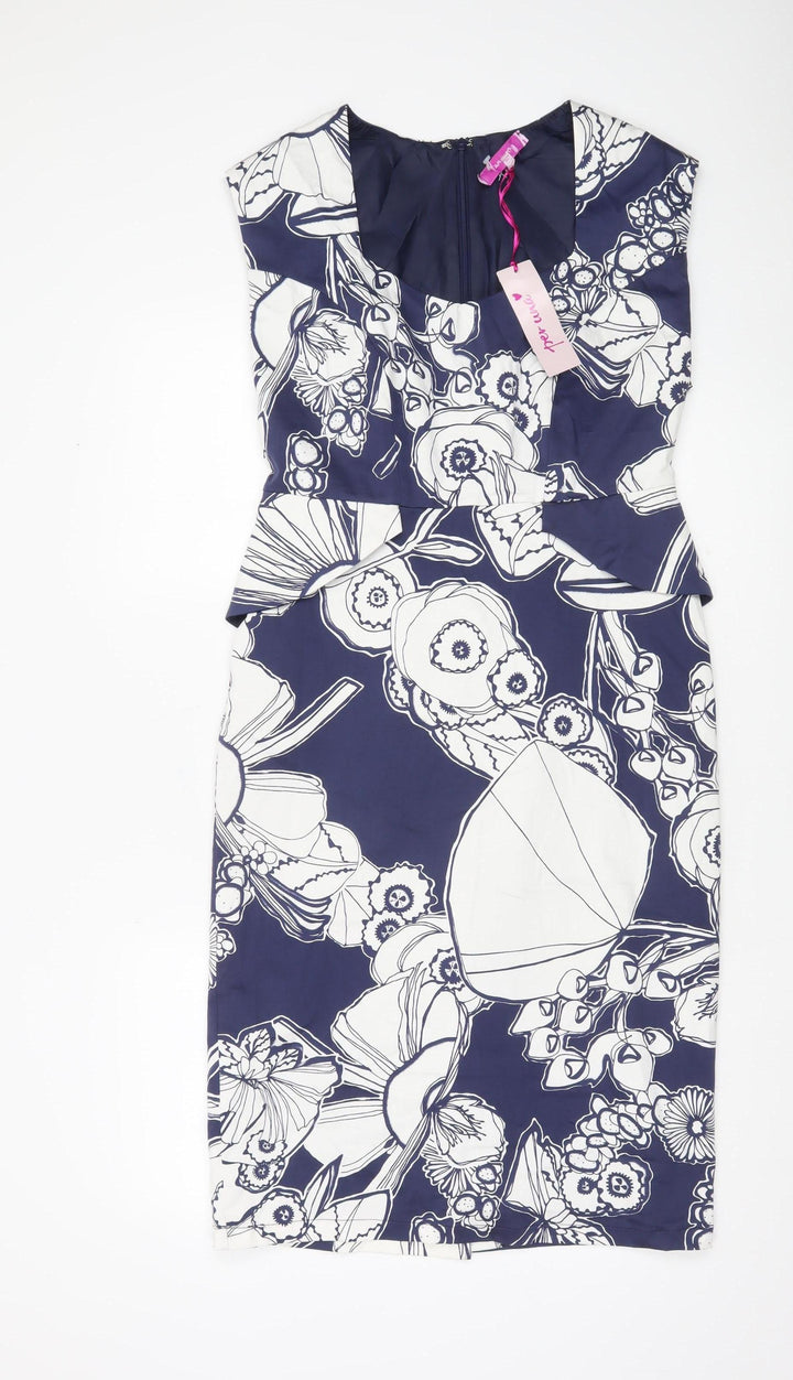 Marks and Spencer Women Blue Floral Sheath Dress Size 12