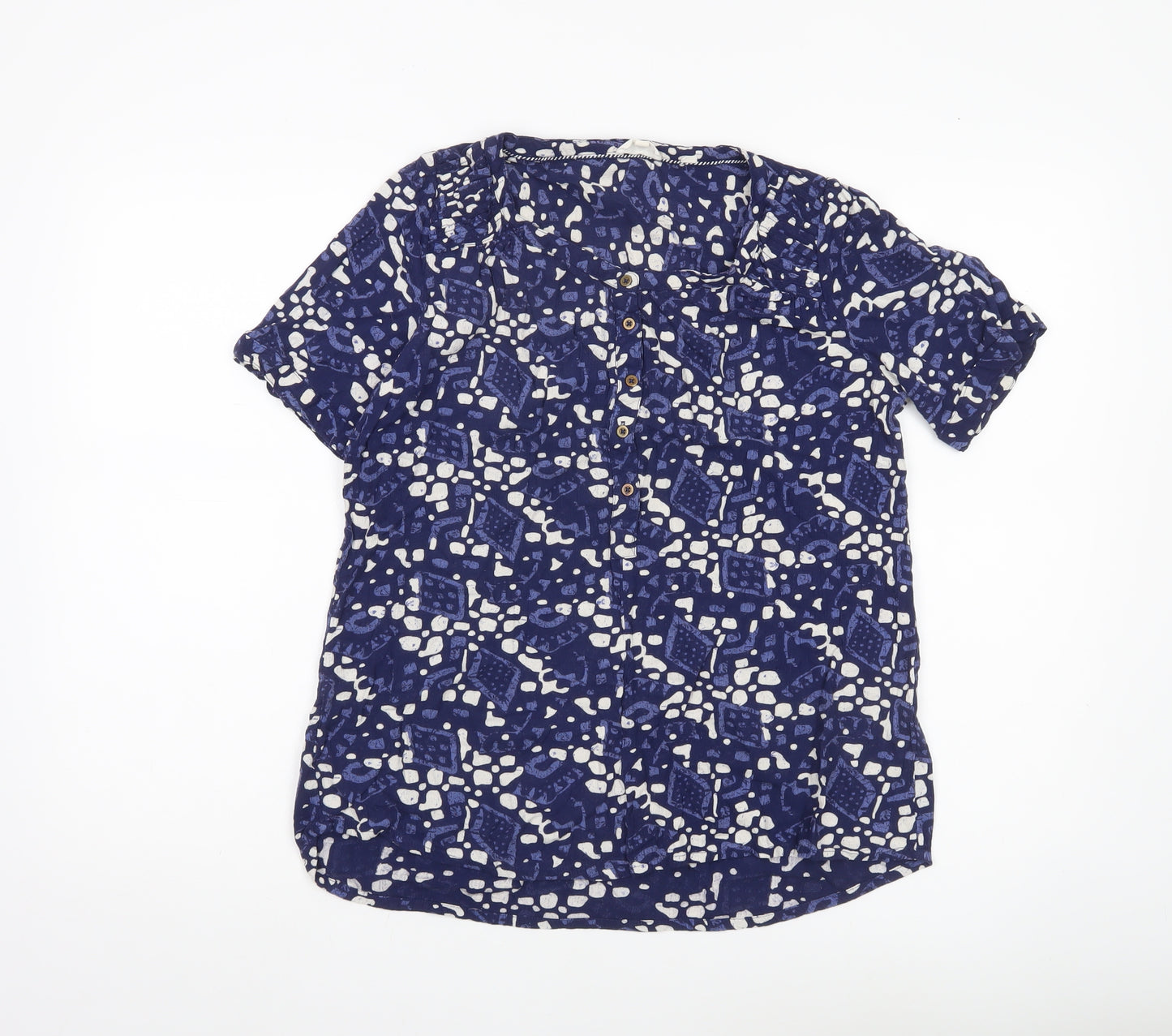Fat Face Womens Blue Patterned Tunic Blouse Size 12 Viscose