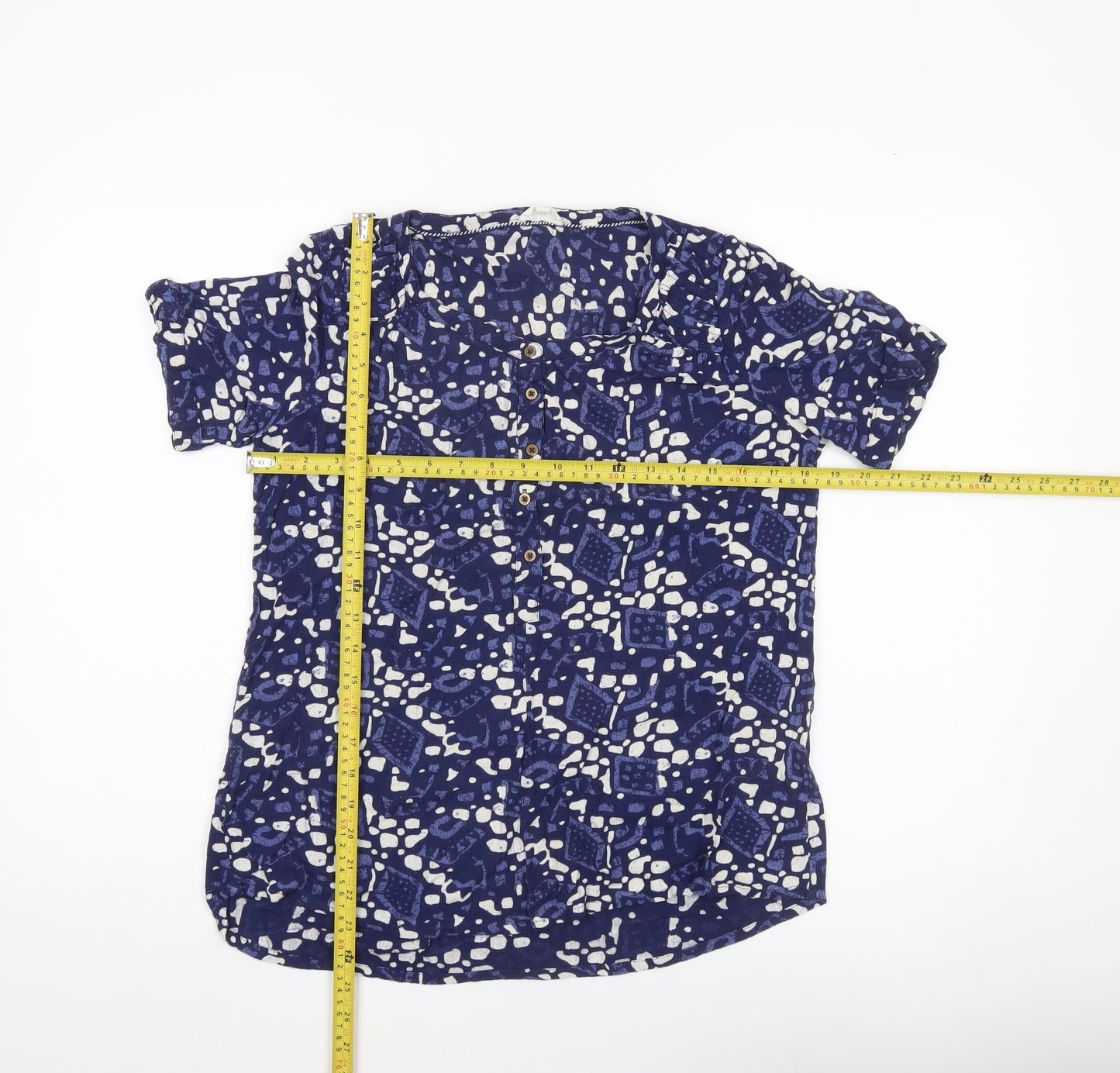 Fat Face Womens Blue Patterned Tunic Blouse Size 12 Viscose