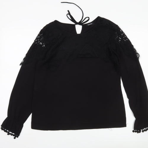 Boohoo Womens Black Lace Long Sleeve Tunic Blouse Size 12