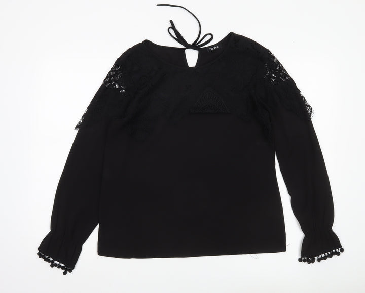 Boohoo Womens Black Lace Long Sleeve Tunic Blouse Size 12