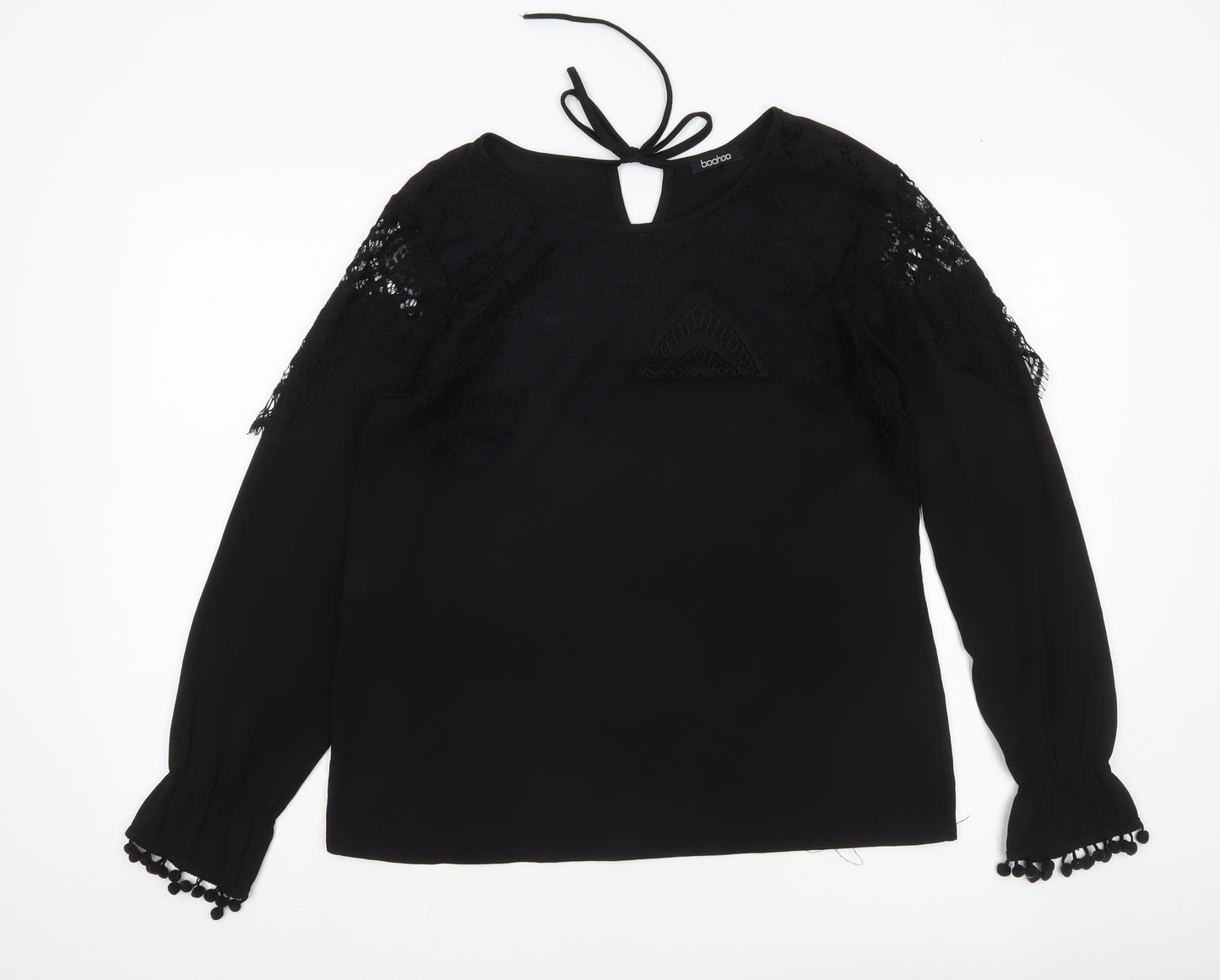 Boohoo Womens Black Lace Long Sleeve Tunic Blouse Size 12