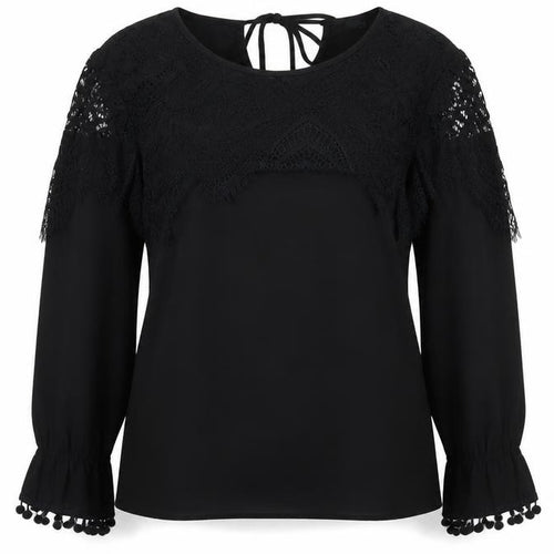 Boohoo Womens Black Lace Long Sleeve Tunic Blouse Size 12