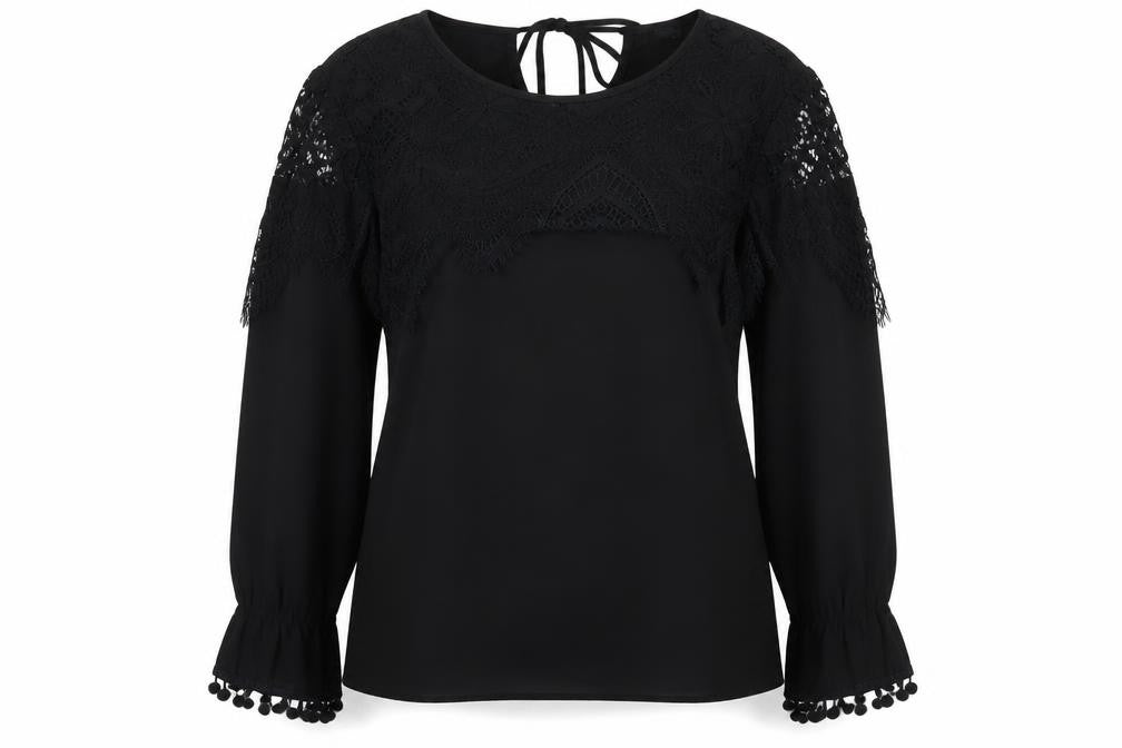 Boohoo Womens Black Lace Long Sleeve Tunic Blouse Size 12