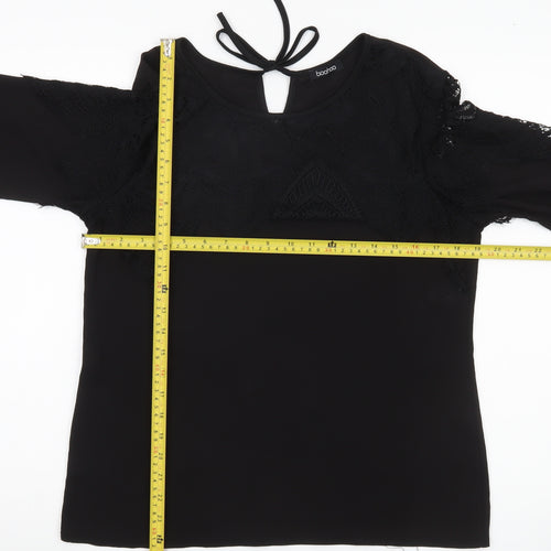 Boohoo Womens Black Lace Long Sleeve Tunic Blouse Size 12