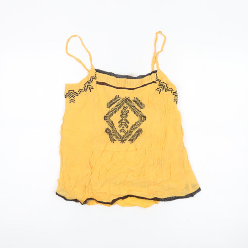 Hush Womens Yellow Embroidered Camisole Spaghetti Strap Tank Top Size 8