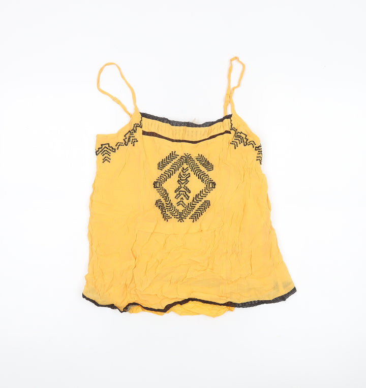 Hush Womens Yellow Embroidered Camisole Spaghetti Strap Tank Top Size 8