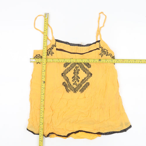 Hush Womens Yellow Embroidered Camisole Spaghetti Strap Tank Top Size 8