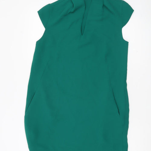 Whistles Women’s Green Shift Knee Length Dress Size 10 Short Sleeve