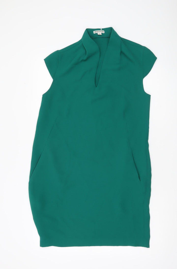 Whistles Women’s Green Shift Knee Length Dress Size 10 Short Sleeve