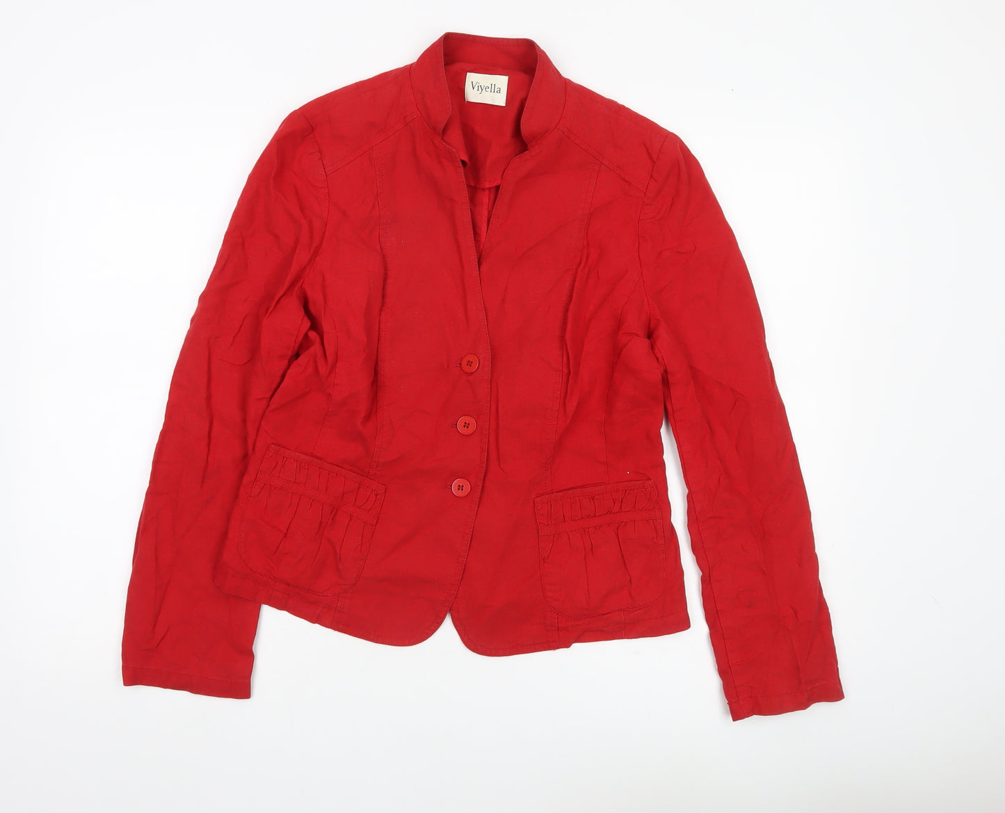 Viyella Womens Red Linen Blend Blazer UK 10 Single Breasted