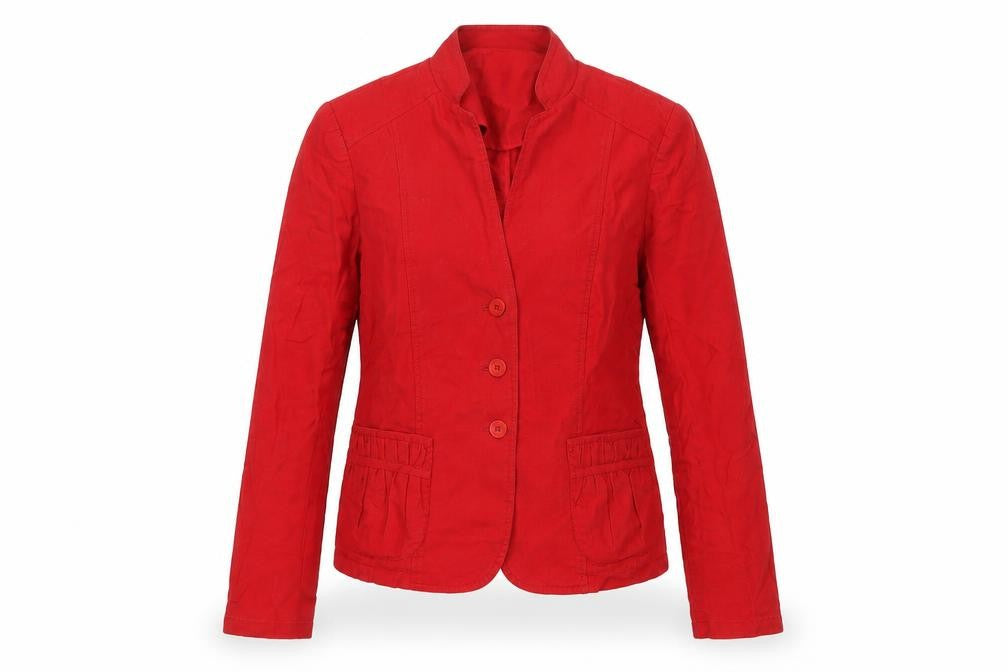 Front view of Viyella women’s red linen blend blazer uk 10 single breasted