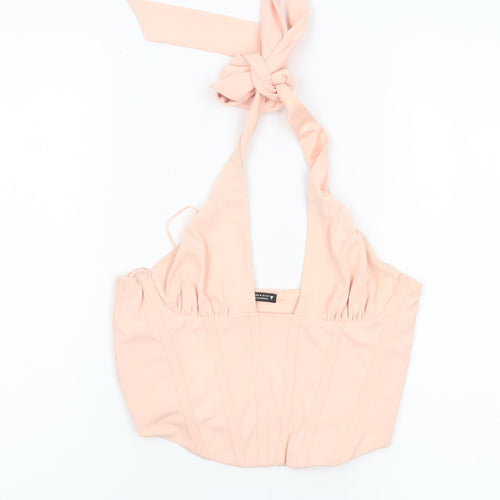 Zara Women Pink Halter Cropped Tank Top Size 12 Polyester