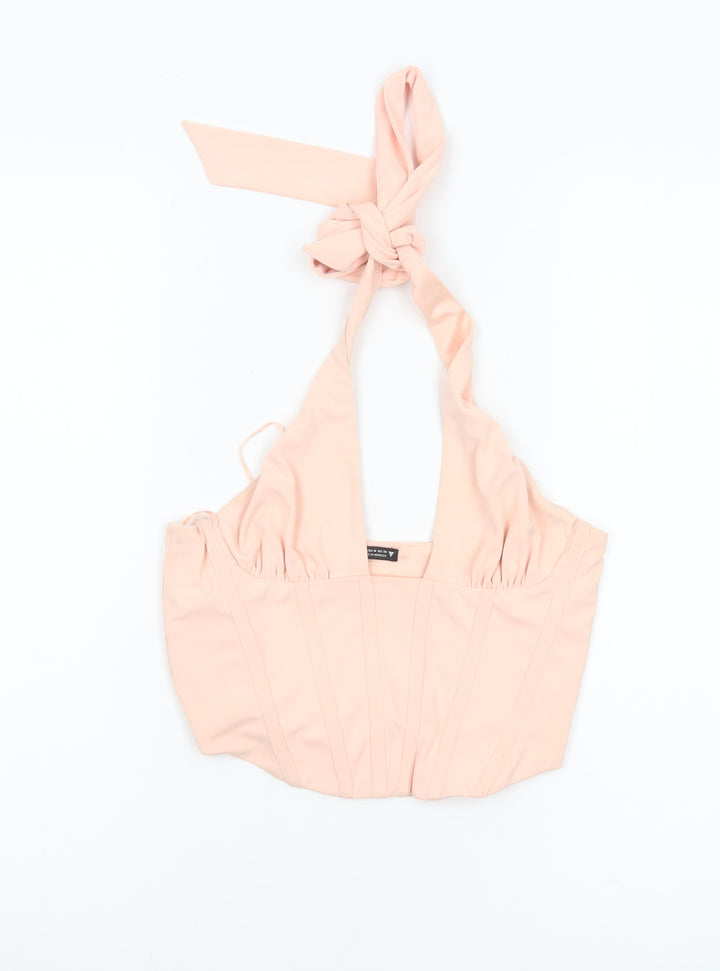 Zara Women Pink Halter Cropped Tank Top Size 12 Polyester