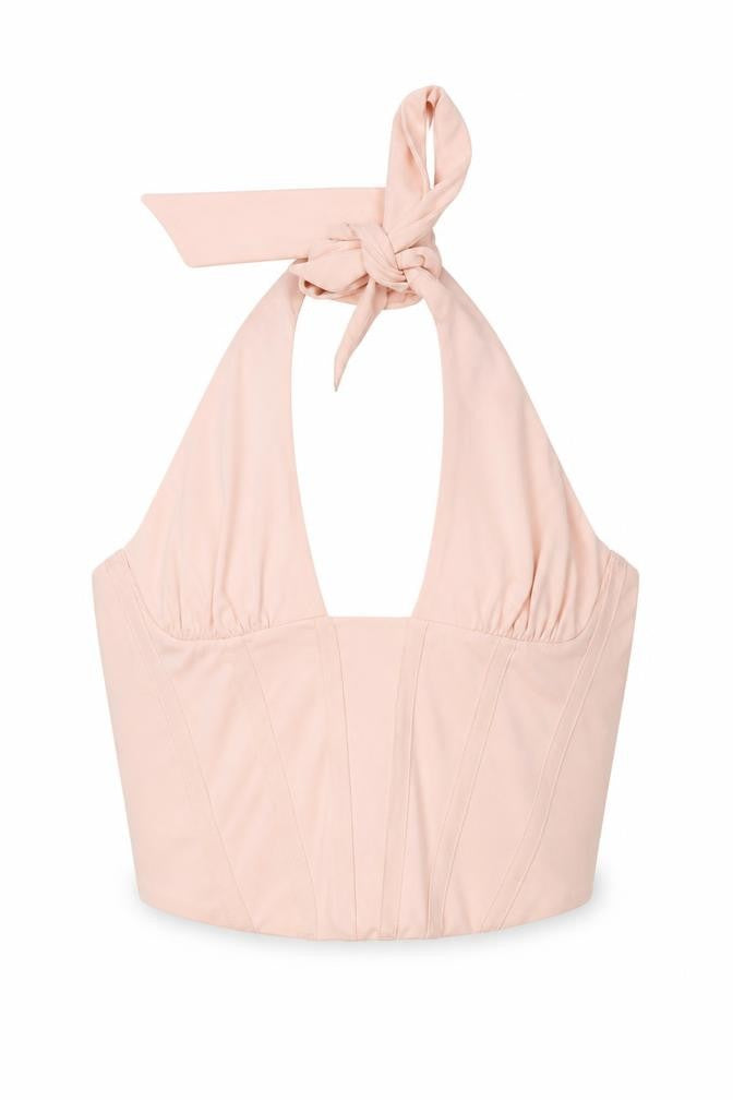 Front view of Zara Women Pink Halter Cropped Tank Top, size 12, Polyester