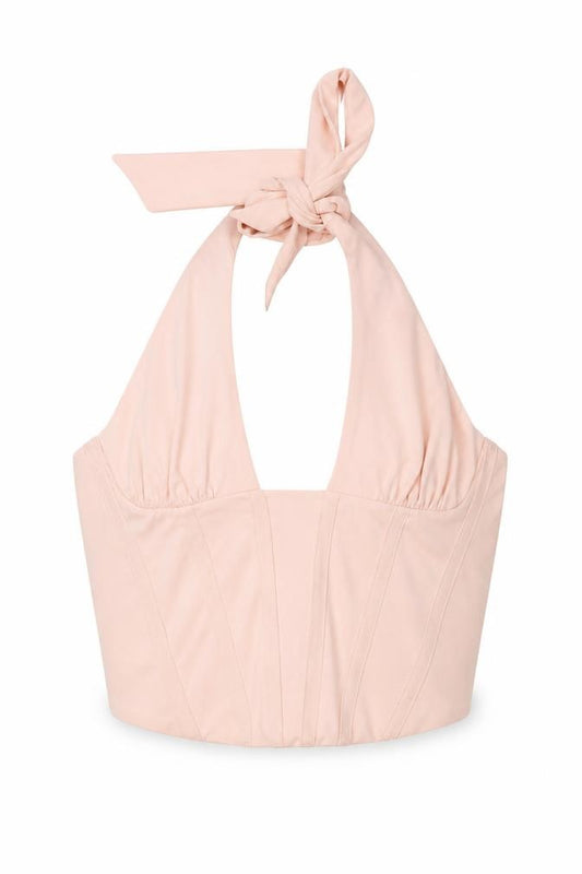 Front view of Zara Women Pink Halter Cropped Tank Top, size 12, Polyester