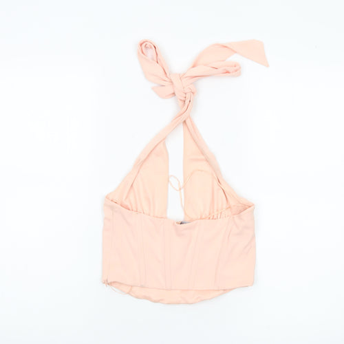 Zara Women Pink Halter Cropped Tank Top Size 12 Polyester