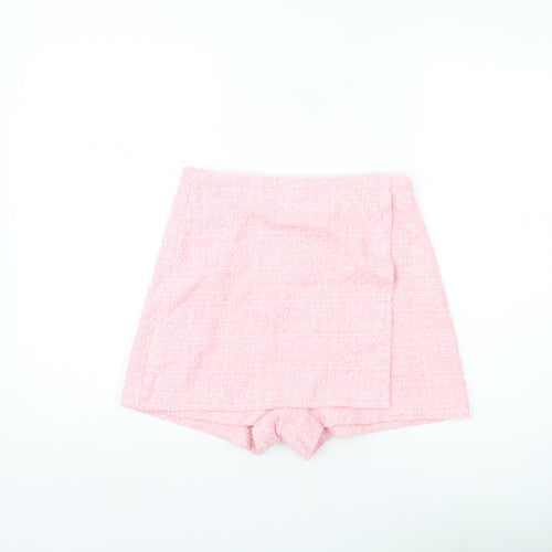 Zara Women Pink Wrap Bouclé Shorts Size 12 High Waist