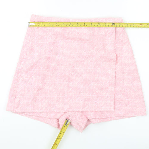 Zara Women Pink Wrap Bouclé Shorts Size 12 High Waist