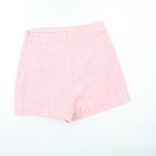 Zara Women Pink Wrap Bouclé Shorts Size 12 High Waist