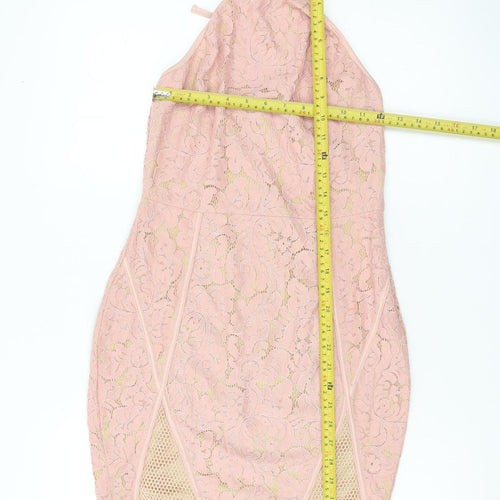 PrettyLittleThing Women Pink Lace Halter Bodycon Dress Size 10