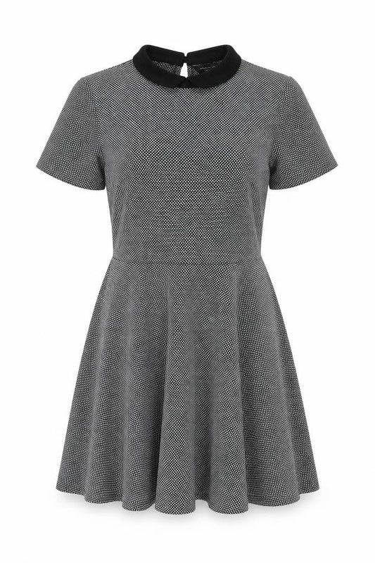 Front view of Dorothy Perkins Women’s Black Collared Skater Dress, size UK 14