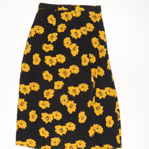 Wednesday's Girl Women's Black Yellow Floral Midi A-Line Skirt Size S