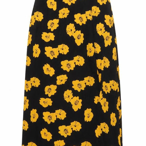 Wednesday's Girl Women's Black Yellow Floral Midi A-Line Skirt Size S