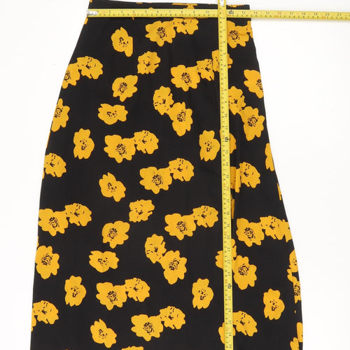Wednesday's Girl Women's Black Yellow Floral Midi A-Line Skirt Size S