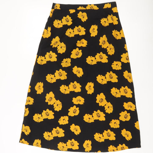 Wednesday's Girl Women's Black Yellow Floral Midi A-Line Skirt Size S