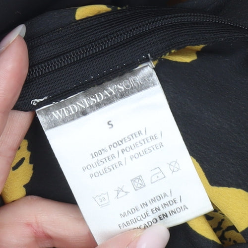 Wednesday's Girl Women's Black Yellow Floral Midi A-Line Skirt Size S