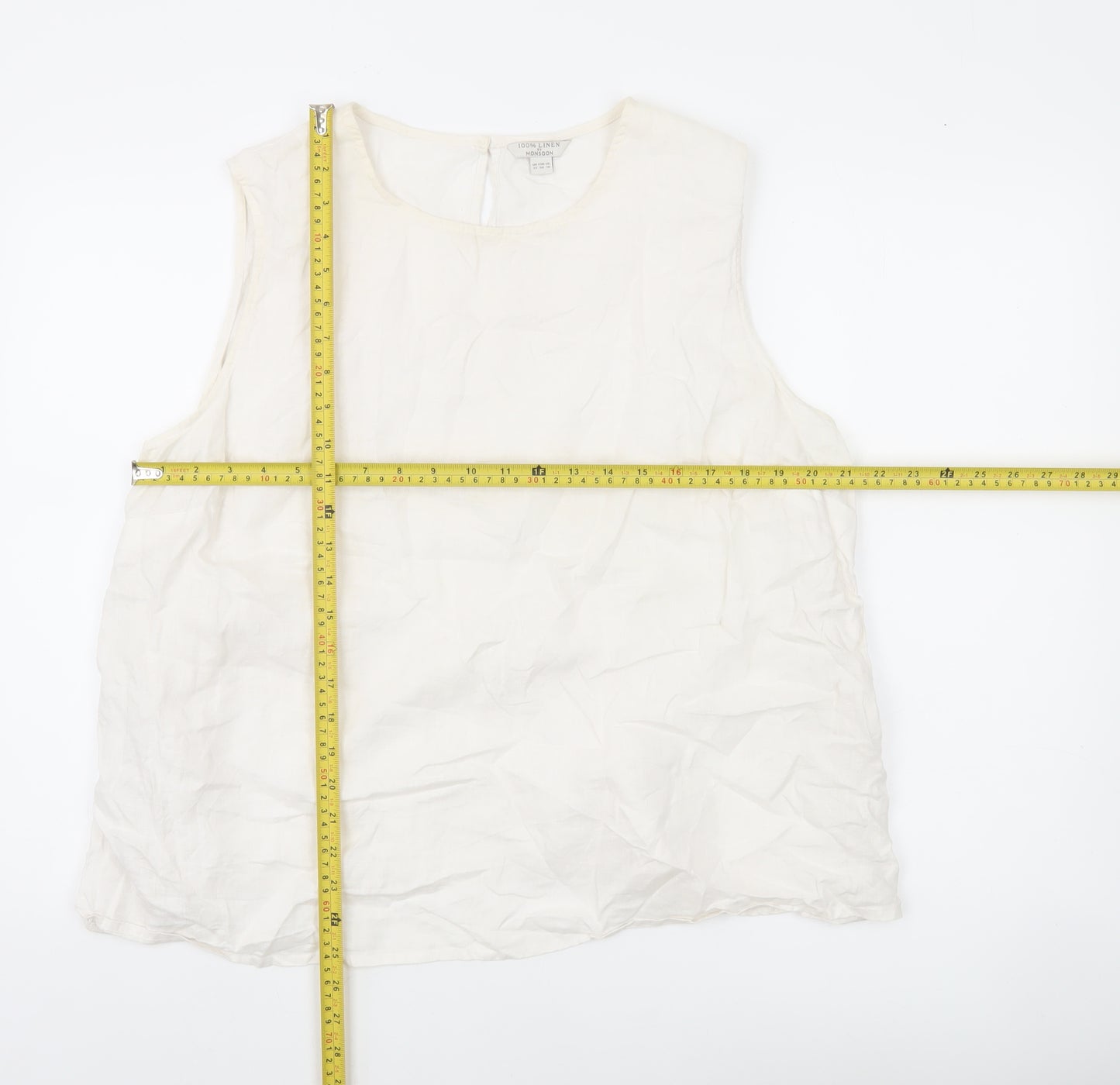 Monsoon Women Ivory Linen Sleeveless Blouse Size 22