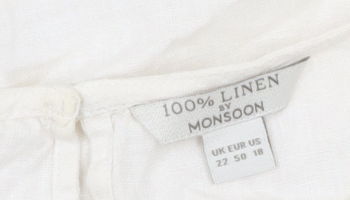 Monsoon Women Ivory Linen Sleeveless Blouse Size 22