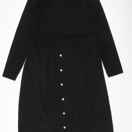 Emma & Michele Women’s Black Midi Shirt Dress M Long Sleeve