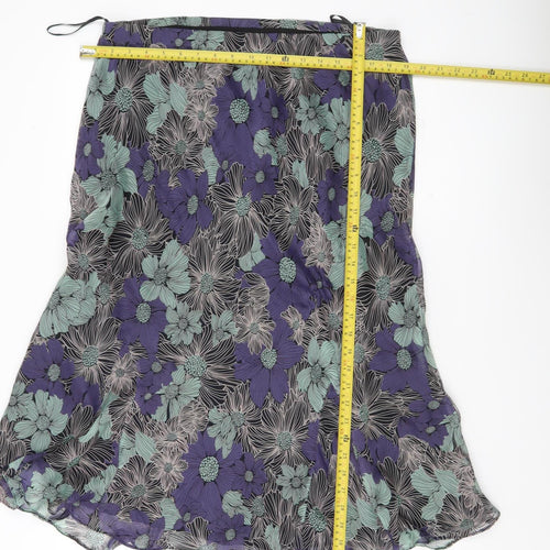 Gray & Osbourn Women’s Purple Green Floral A-Line Midi Skirt Size 16