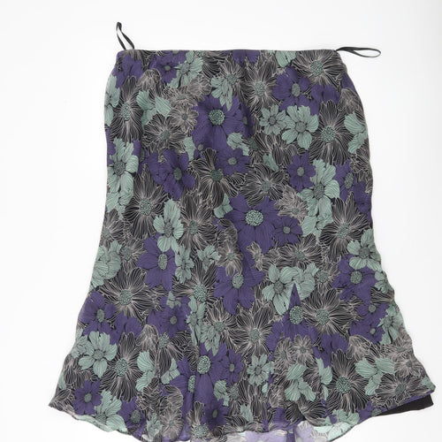 Gray & Osbourn Women’s Purple Green Floral A-Line Midi Skirt Size 16