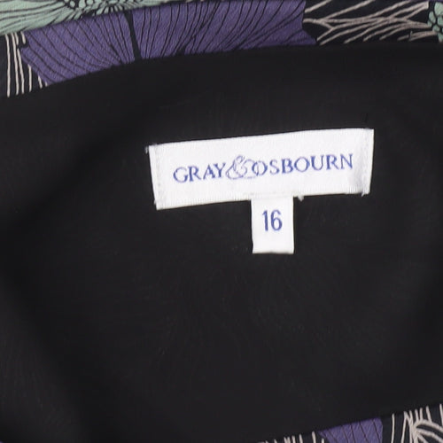 Gray & Osbourn Women’s Purple Green Floral A-Line Midi Skirt Size 16