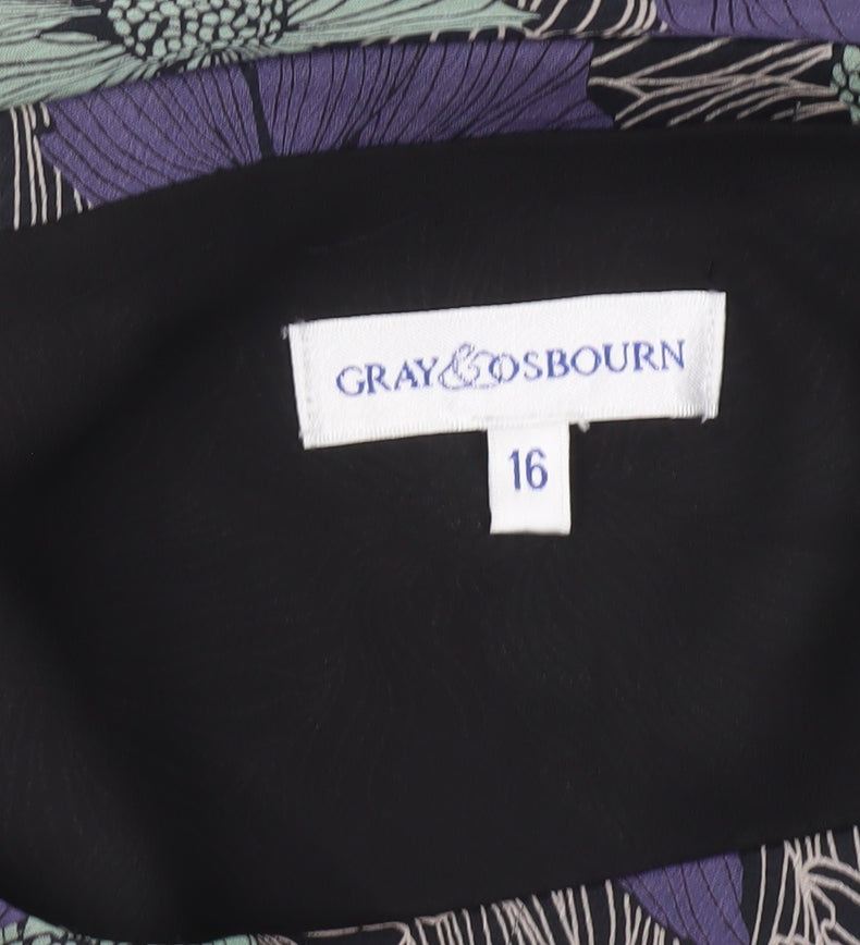 Gray & Osbourn Women’s Purple Green Floral A-Line Midi Skirt Size 16