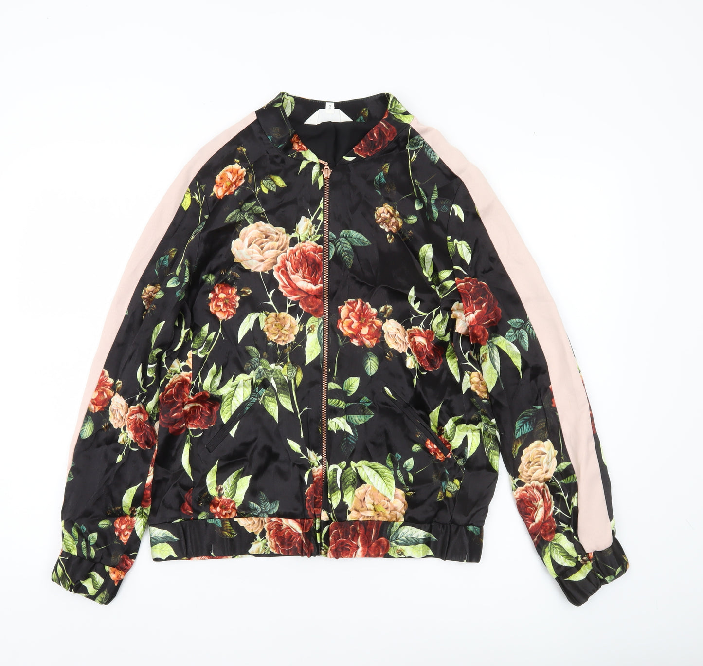 Nine by Savannah Miller Womens Floral Bomber Jacket Size 10 Black Multicoloured
