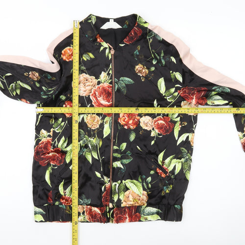 Nine by Savannah Miller Womens Floral Bomber Jacket Size 10 Black Multicoloured