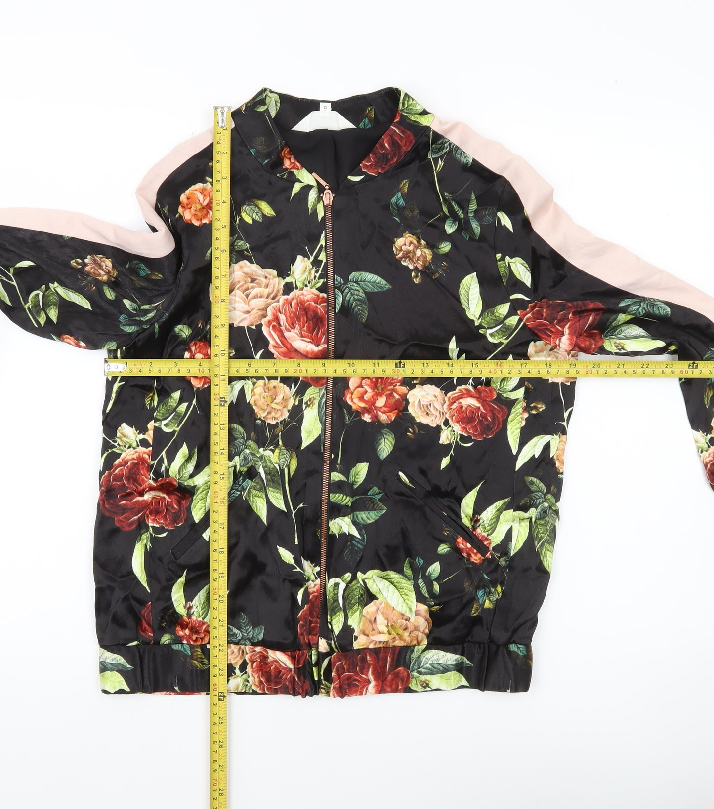Nine by Savannah Miller Womens Floral Bomber Jacket Size 10 Black Multicoloured