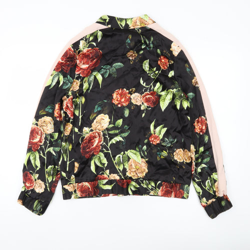 Nine by Savannah Miller Womens Floral Bomber Jacket Size 10 Black Multicoloured